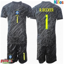 Camiseta Brasil Alisson Becker #1 Portero Visitante Equipación para niños Copa America 2024 manga corta (+ pantalones cortos)